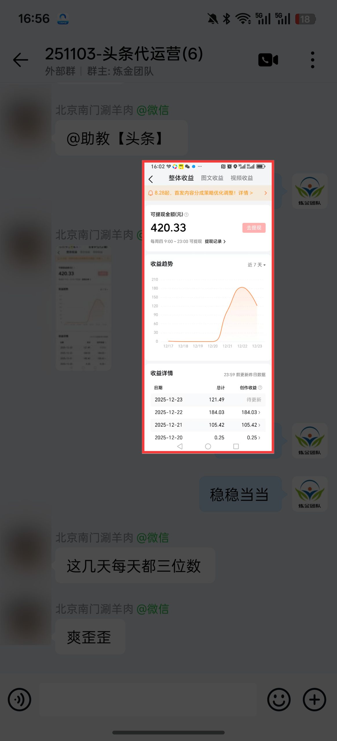 昨日爆流量学员今日继续100➕-炼金团队